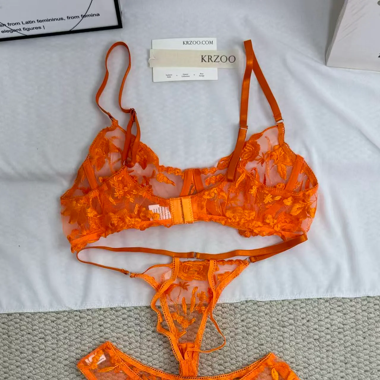 Embroidered Lace Sheer Three-Piece Set - Image 4
