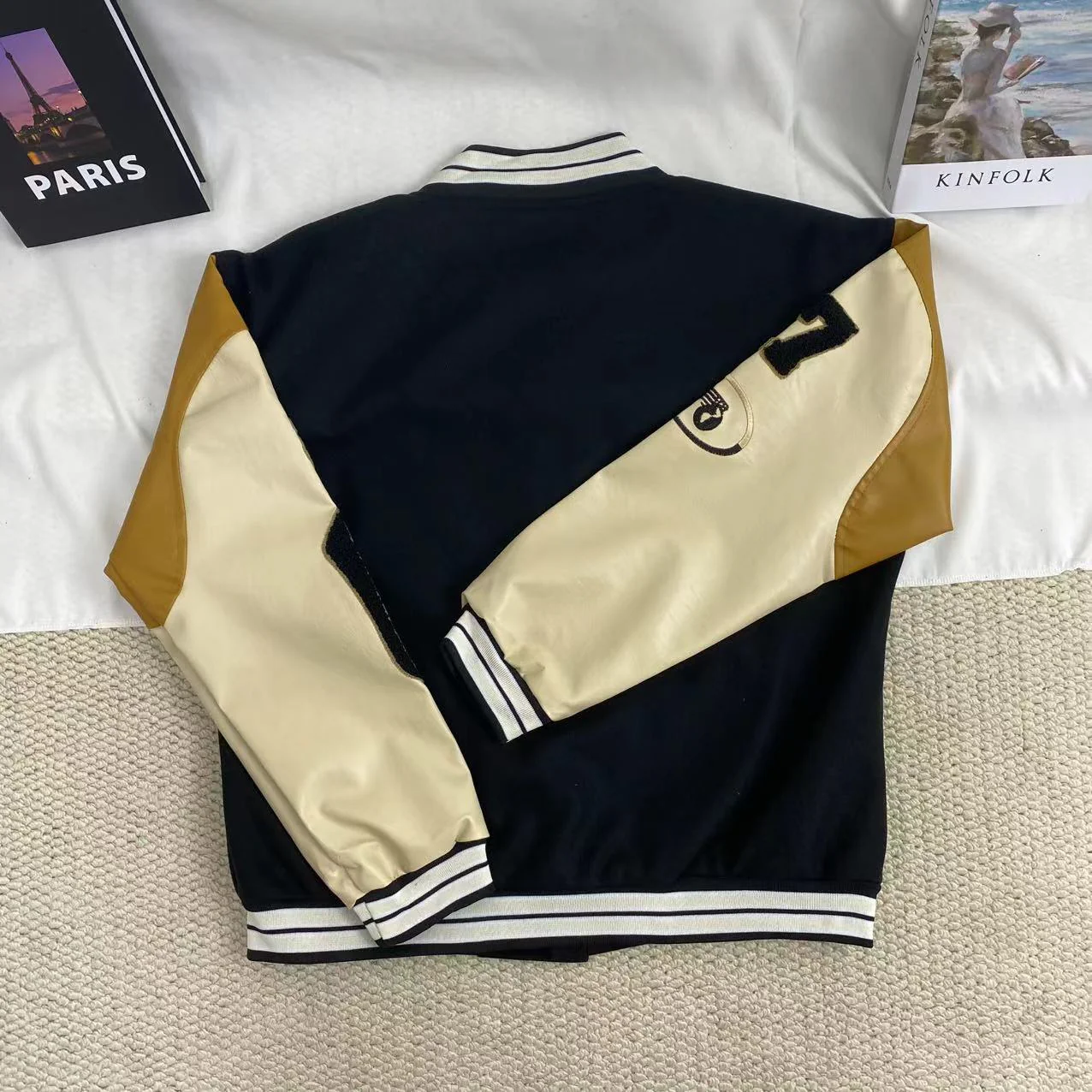 Embroidered Leather Sleeve Jacket - Image 2
