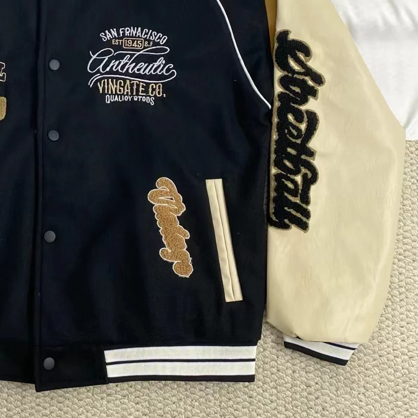 Embroidered Leather Sleeve Jacket - Image 5