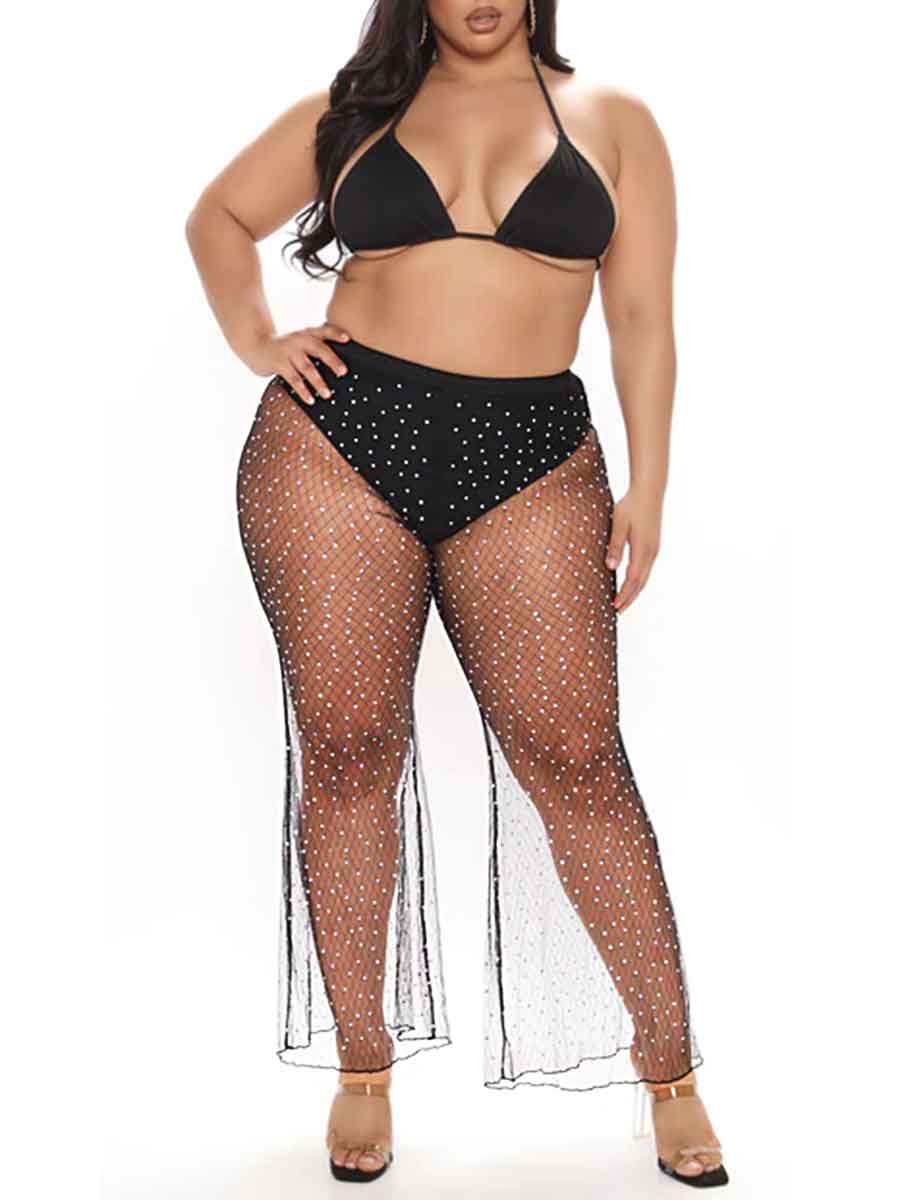Rhinestone Mesh Cover Pants �Flare Crystal Pantsuit - Image 5
