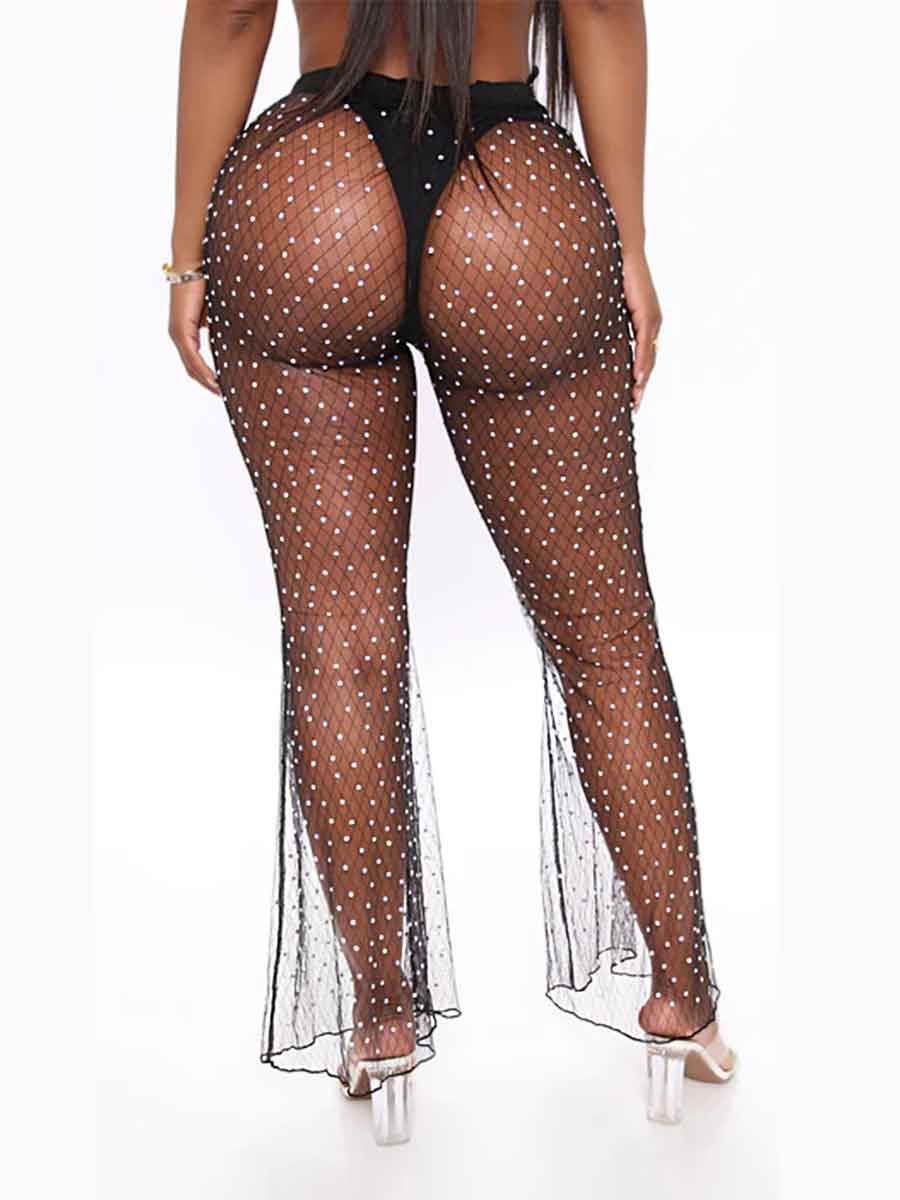 Rhinestone Mesh Cover Pants �Flare Crystal Pantsuit - Image 6