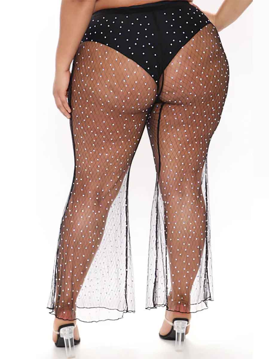Rhinestone Mesh Cover Pants �Flare Crystal Pantsuit - Image 8