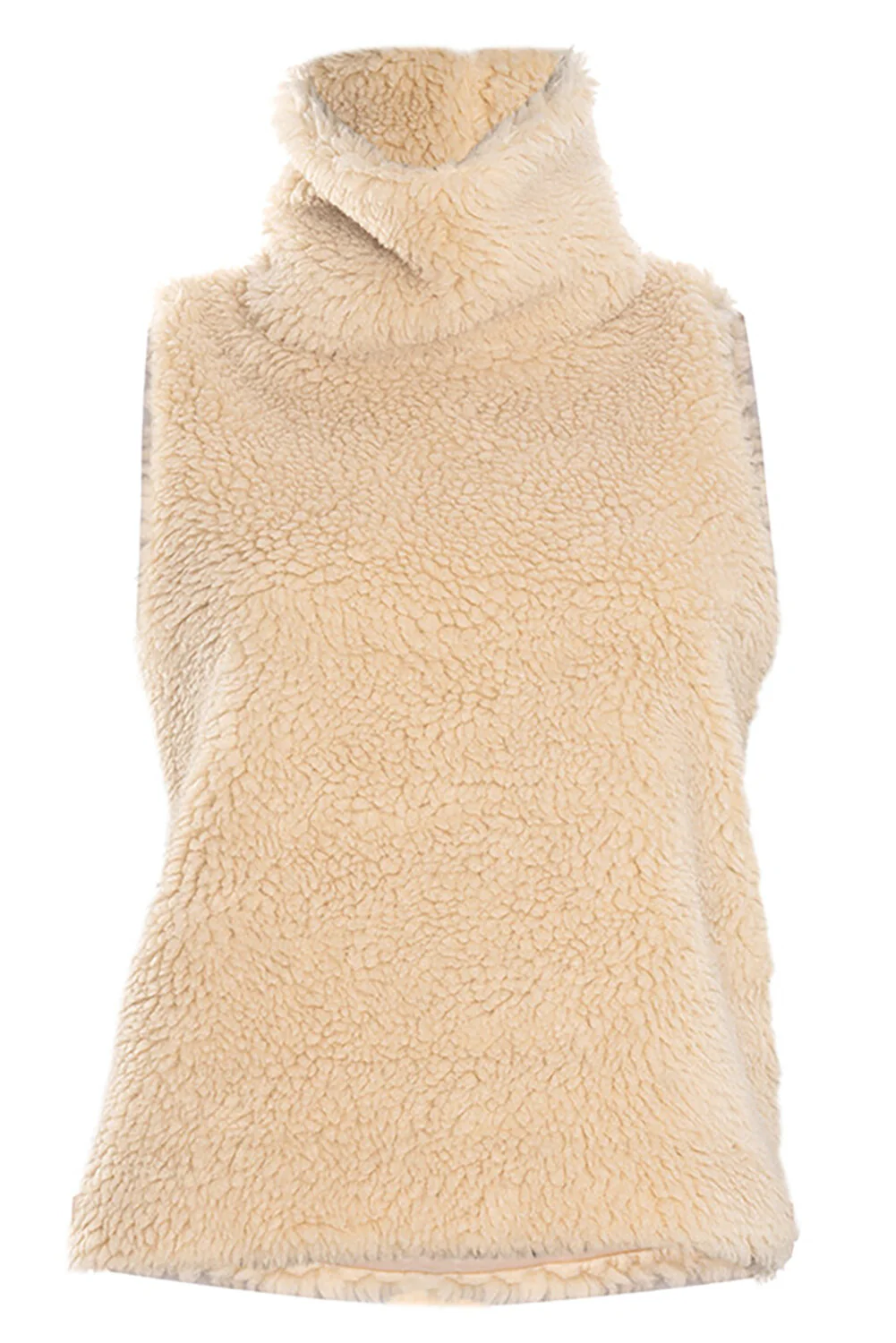 Furry Turtleneck Sleeveless Solid Color Casual Vest-Beige - Image 5