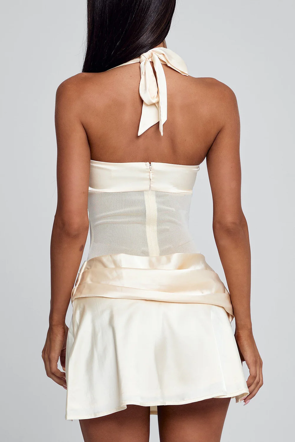 Gathered Halter Corset Wrinkle Layered Slit Mini Dresses-Beige Pre Order - Image 3