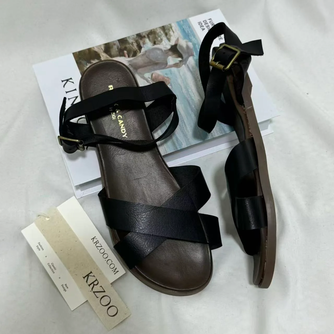 Genuine Leather Cross-Strap Sandals