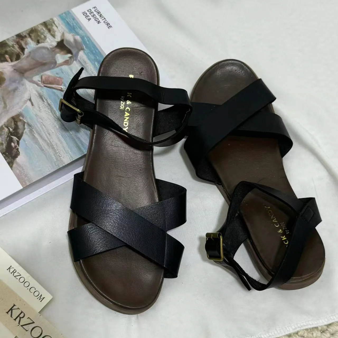 Genuine Leather Cross-Strap Sandals - Image 2