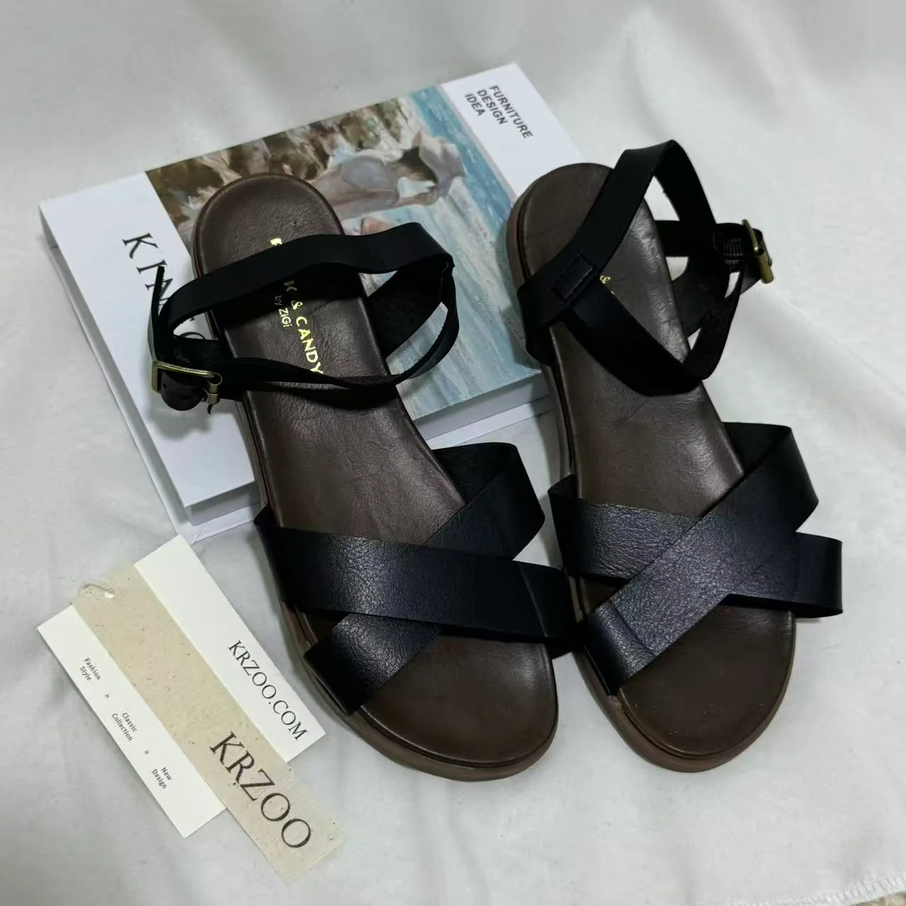 Genuine Leather Cross-Strap Sandals - Image 4