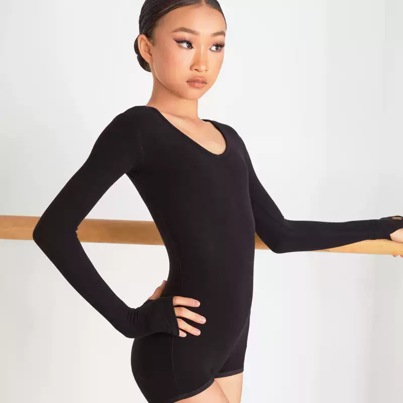 Girls Black Long Sleeve Latin Dance Bodysuit Dance Wear - Image 3