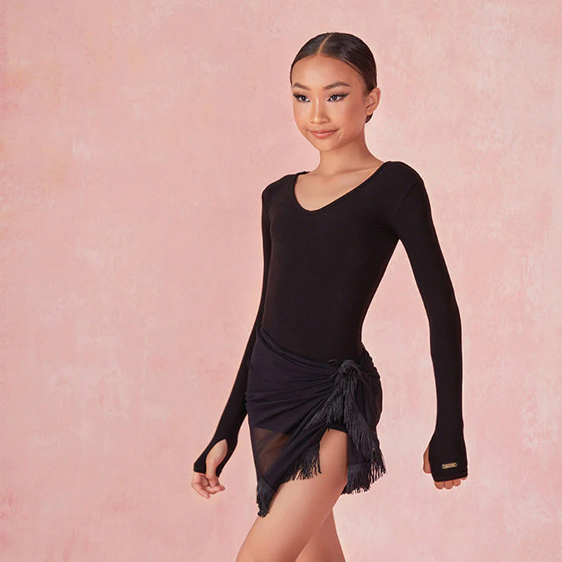 Girls Black Long Sleeve Latin Dance Bodysuit Dance Wear - Image 5