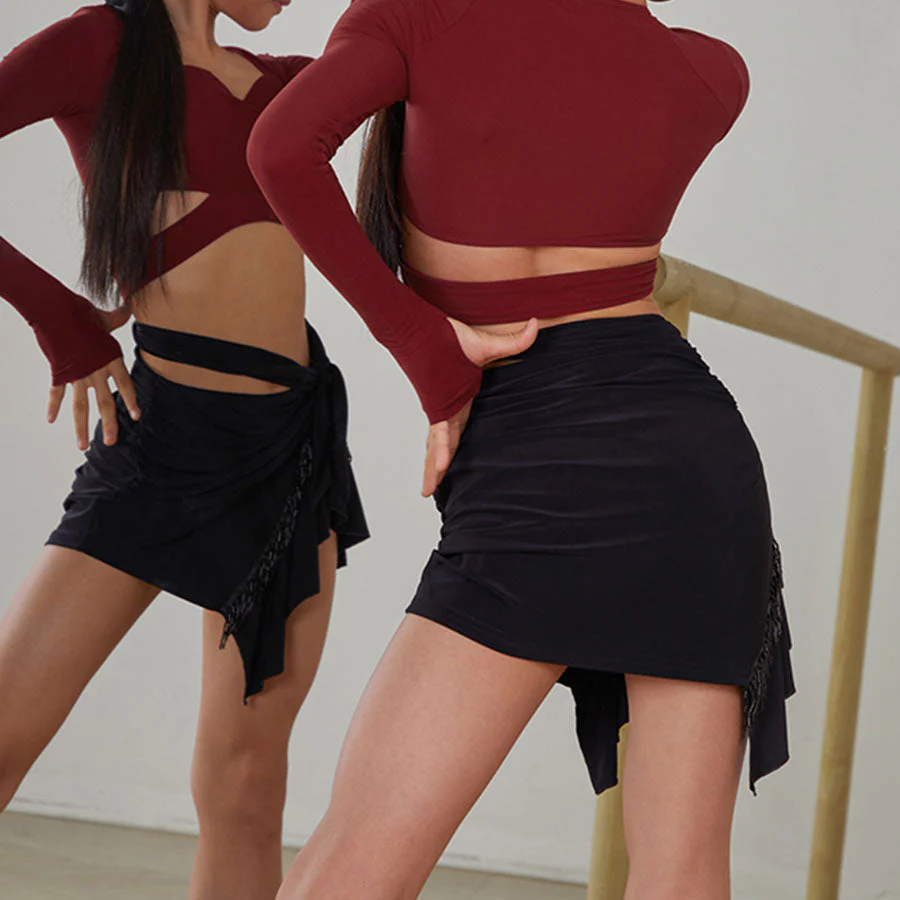 Girls Hollow Straps Irregular Dance Practice Srts Dancewear(with bottoms) - Image 5