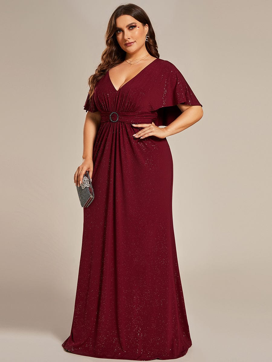Glamorous Plus Size Mermaid Evening Gown with Glitter Bat-Wing Sleeves and Waist-Cinching Detail - Image 10