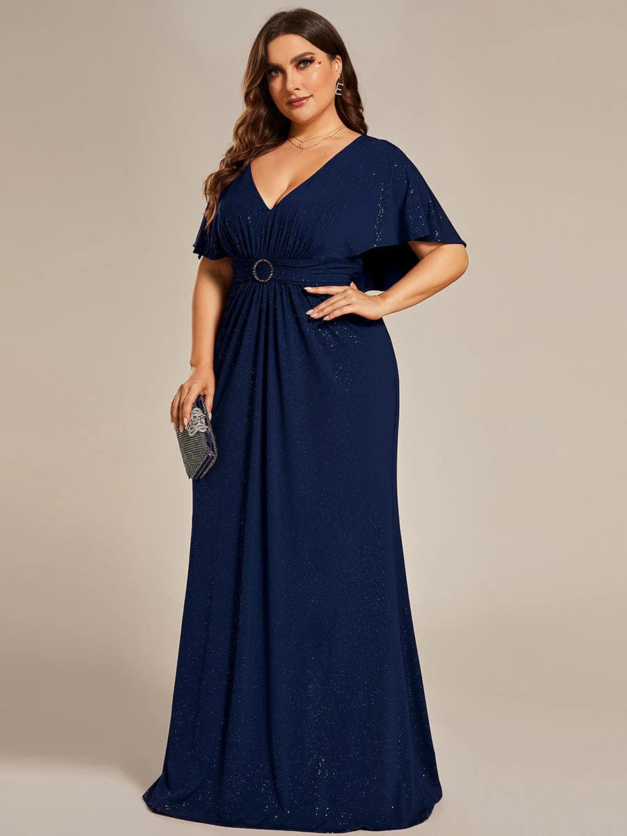 Glamorous Plus Size Mermaid Evening Gown with Glitter Bat-Wing Sleeves and Waist-Cinching Detail - Image 14