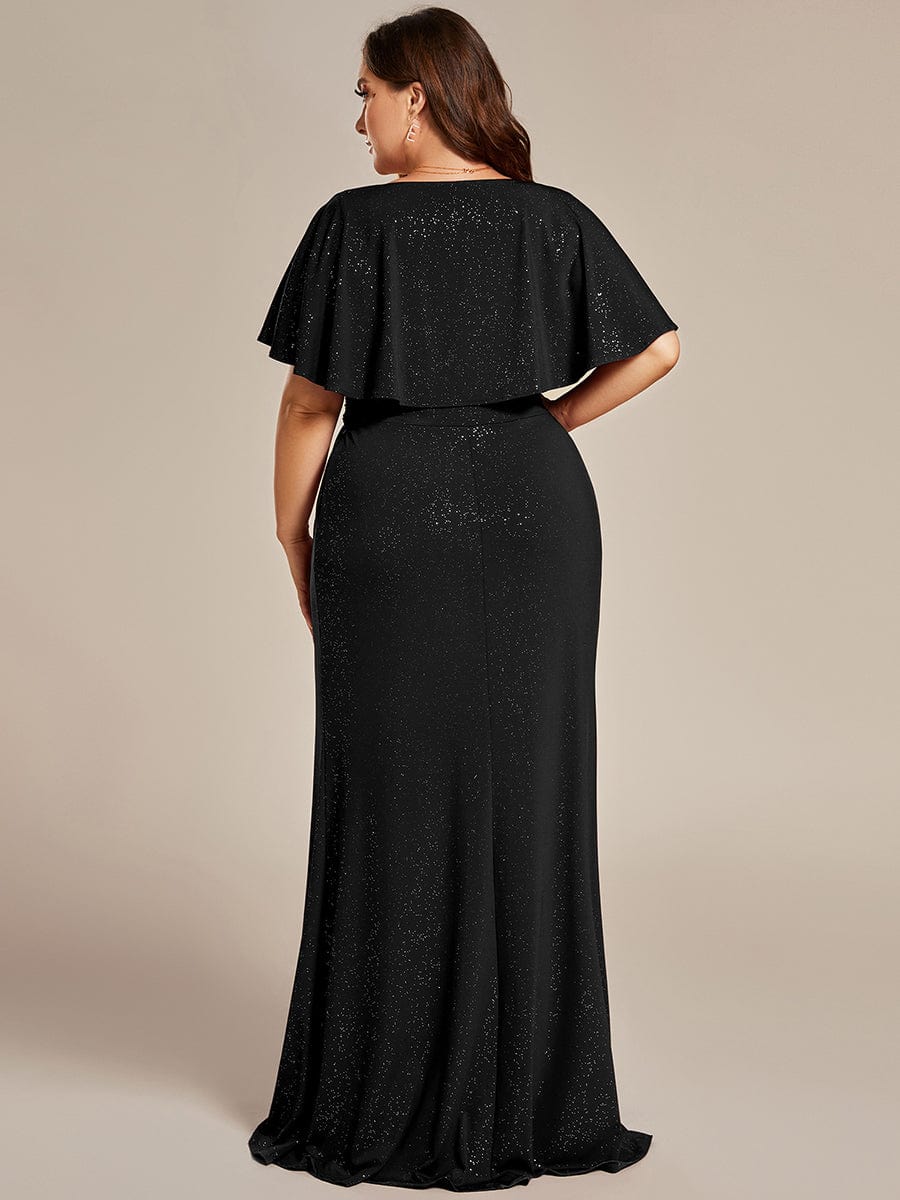 Glamorous Plus Size Mermaid Evening Gown with Glitter Bat-Wing Sleeves and Waist-Cinching Detail - Image 24