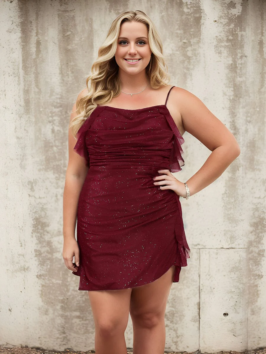 Glitter A-Line Pleated Spaghetti Strap Short Homecoming Dress - Image 3