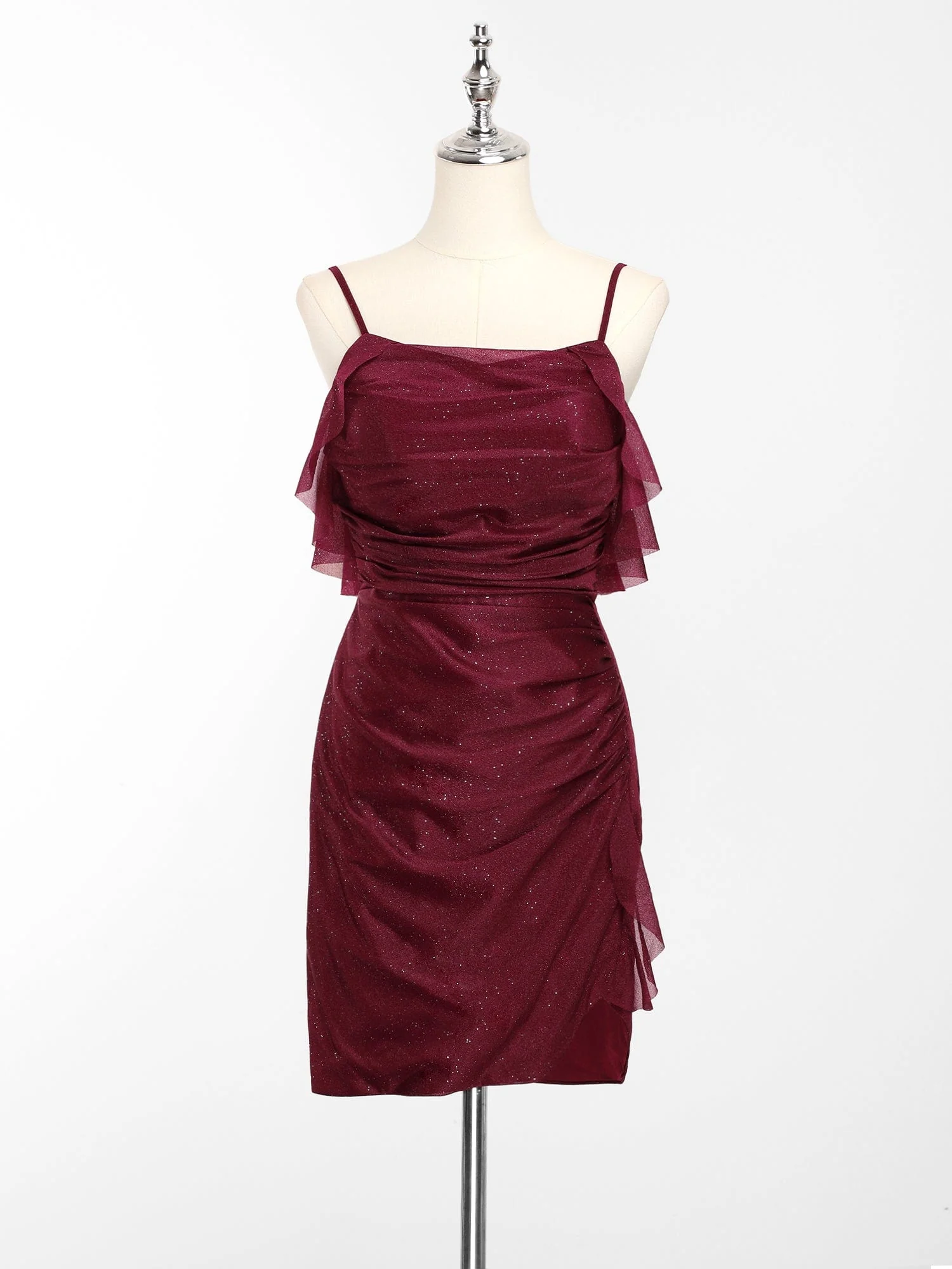 Glitter A-Line Pleated Spaghetti Strap Short Homecoming Dress - Image 7