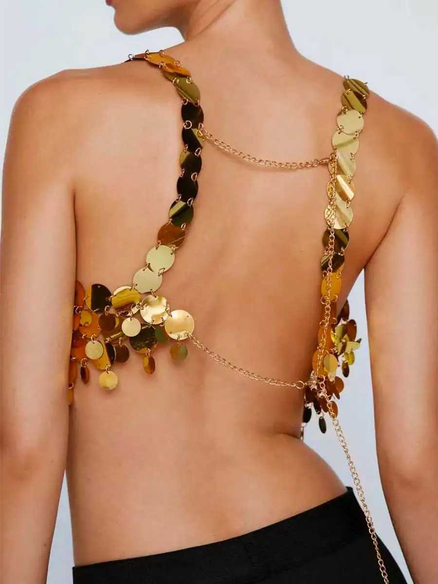 Women's Disco Gold Sequin Bra Top - Image 2