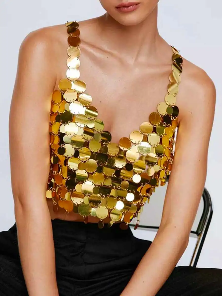 Women's Disco Gold Sequin Bra Top - Image 3