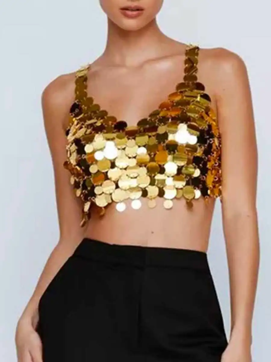 Women's Disco Gold Sequin Bra Top - Image 4