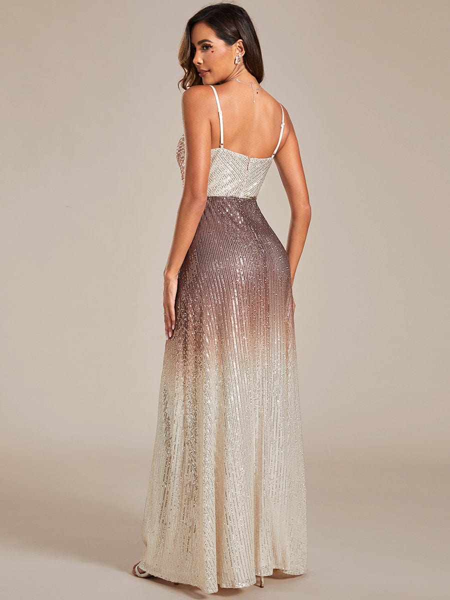 Gradient Sequin A-Line Spaghetti Strap V-Neck Evening Dress - Image 4