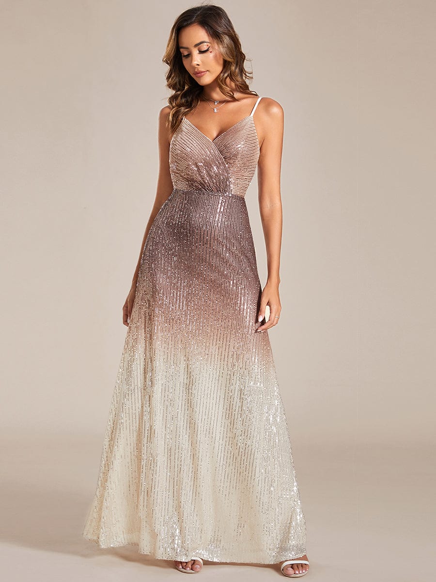 Gradient Sequin A-Line Spaghetti Strap V-Neck Evening Dress - Image 7