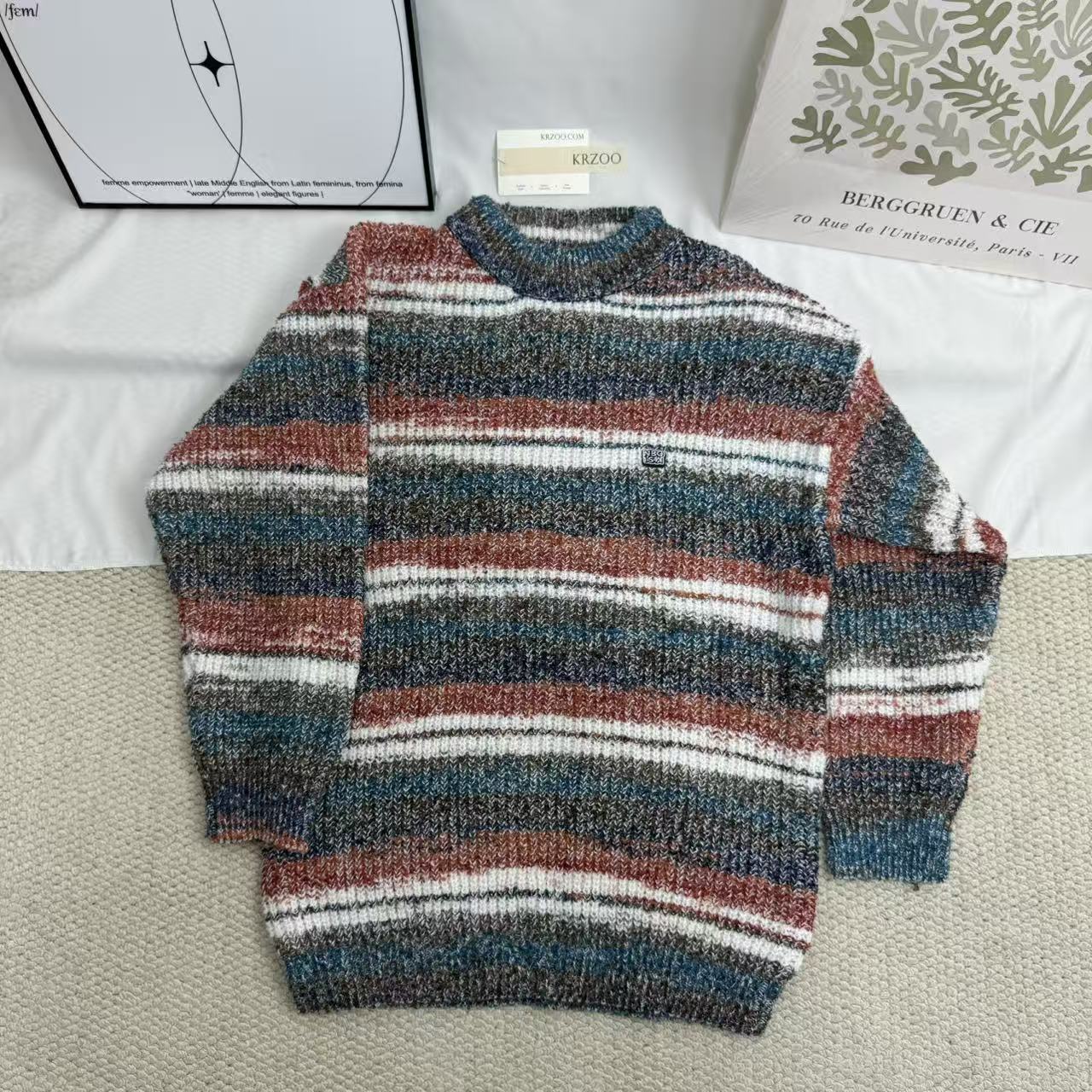 Gradient-Striped Crew-Neck Knit Sweater