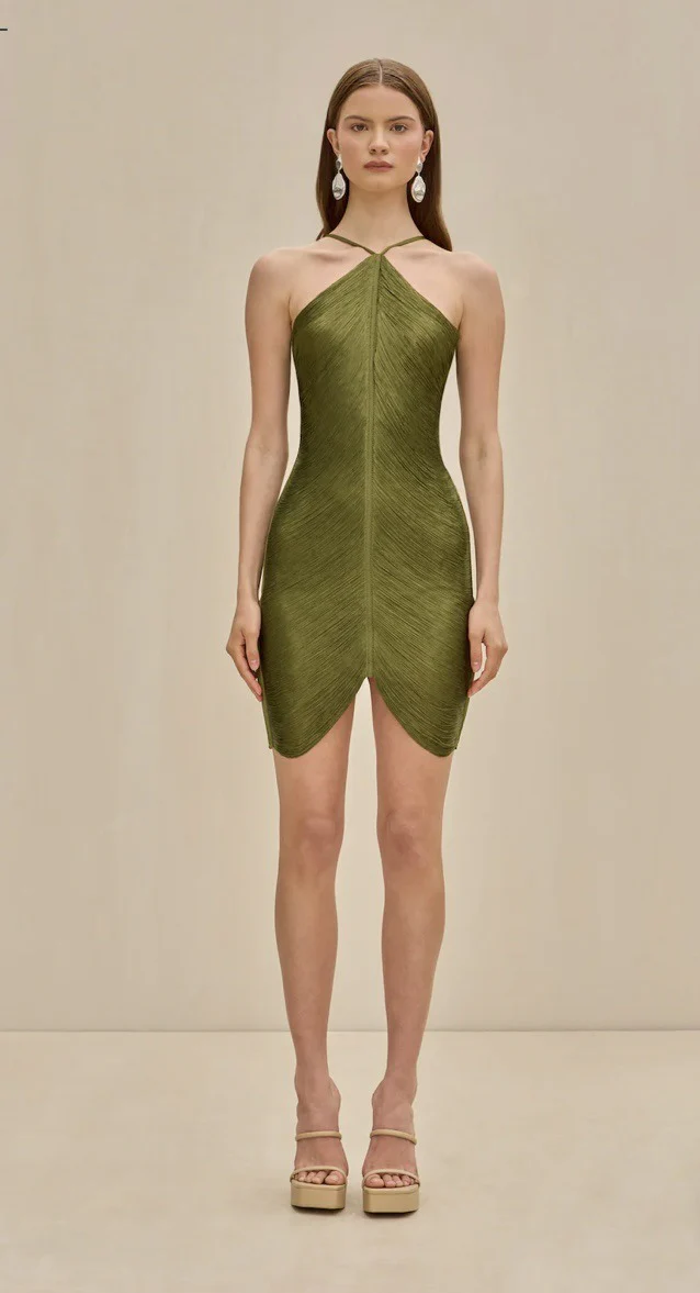 Halter Backless Velvet Patchwork Slim-Fit Mini Dresses-Green - Image 2