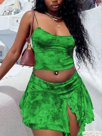 Two-Piece Set Of Spaghetti Strap Slit Skirt - Image 3