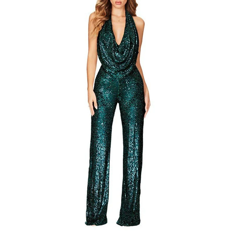 Halter V Neck Sequin Sash Top Bodycon Pants 2pcs Set-Black Pre Order - Image 6