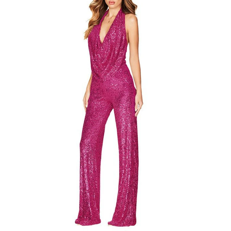 Halter V Neck Sequin Sash Top Bodycon Pants 2pcs Set-Black Pre Order - Image 7