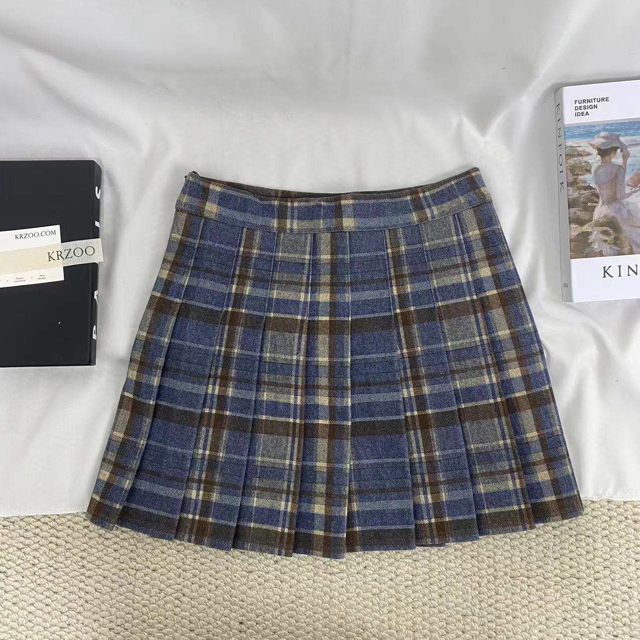 High-Waisted Blue Plaid Skirt - Image 2