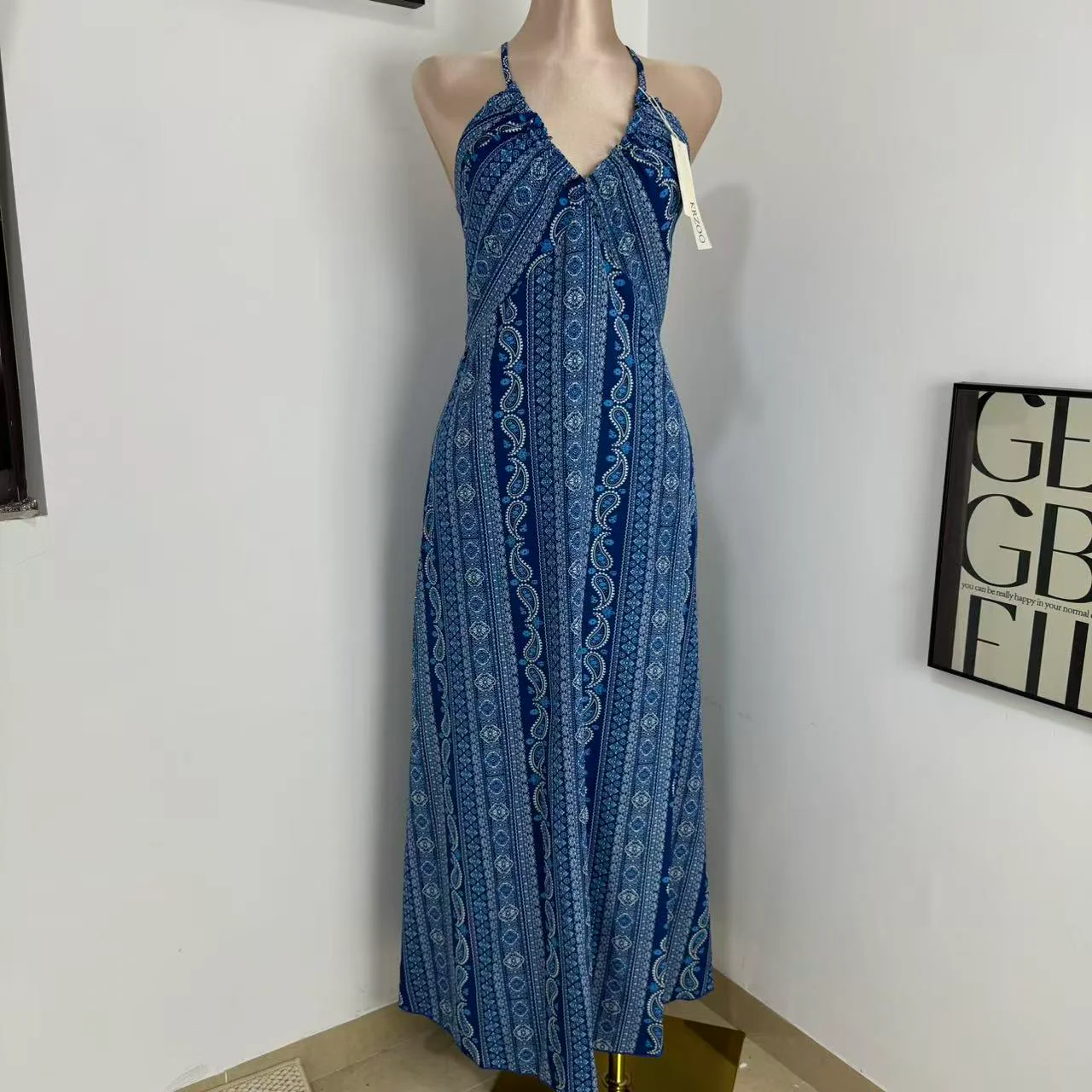 High-Waisted Printed Beach Dress