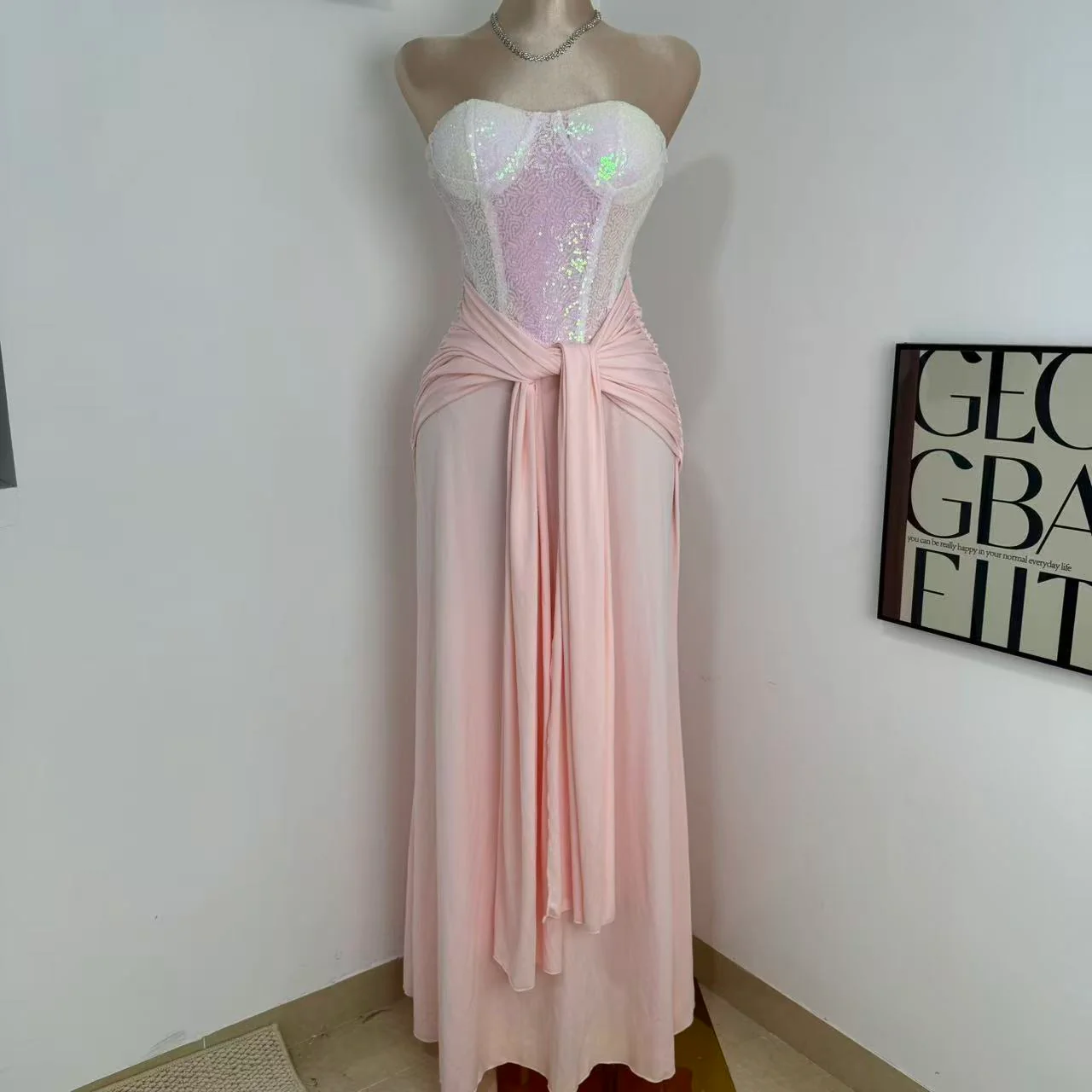 High-Waisted Slim-Fit Lace-Up Dress