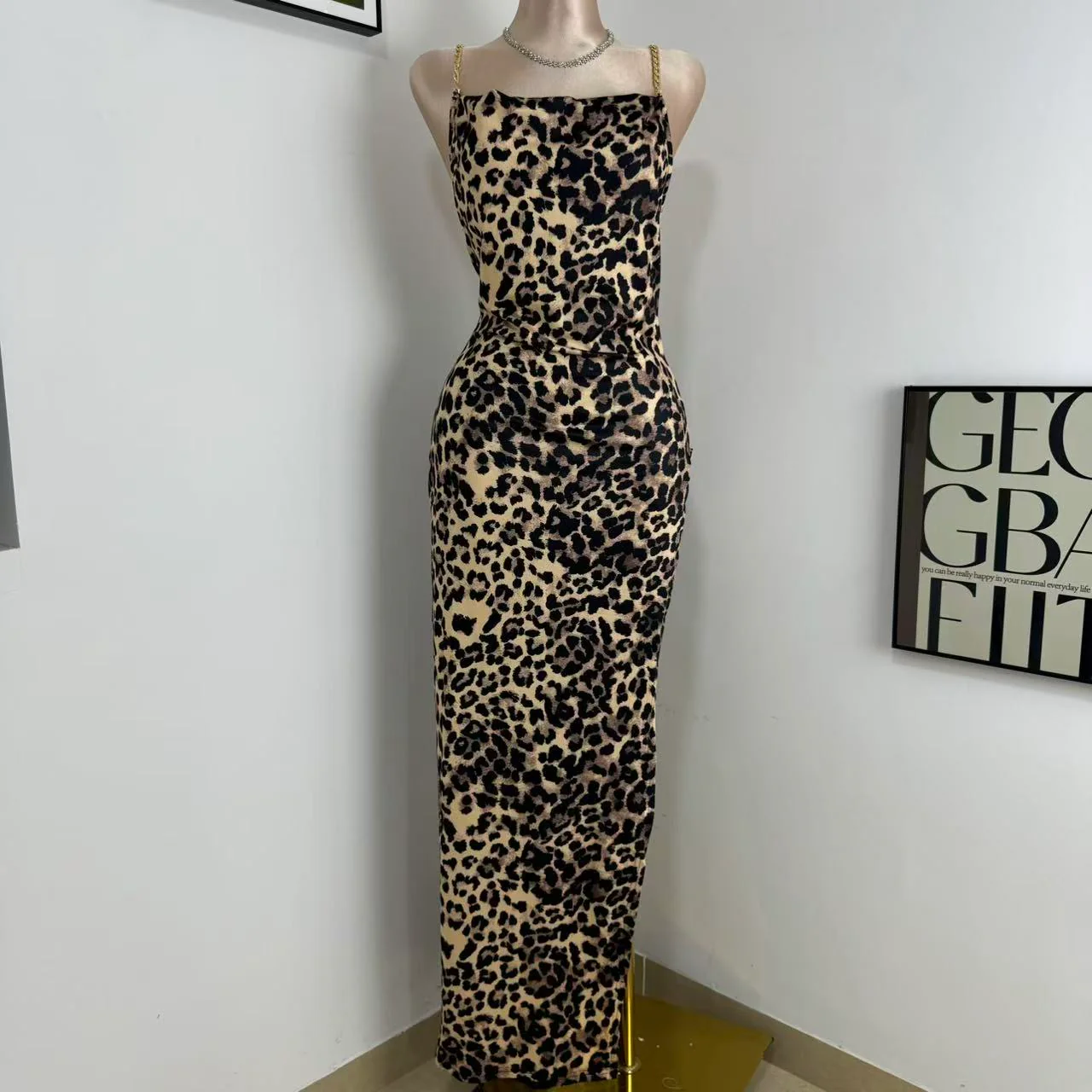 Irregular High-Slit Leopard Print Dress