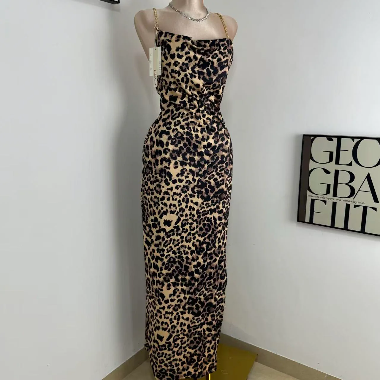 Irregular High-Slit Leopard Print Dress - Image 2