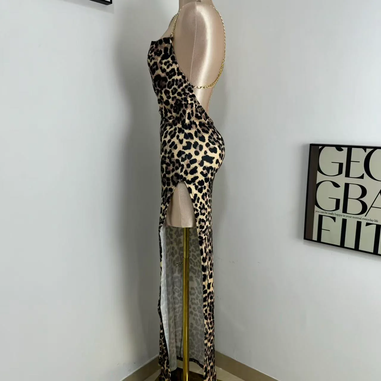 Irregular High-Slit Leopard Print Dress - Image 3
