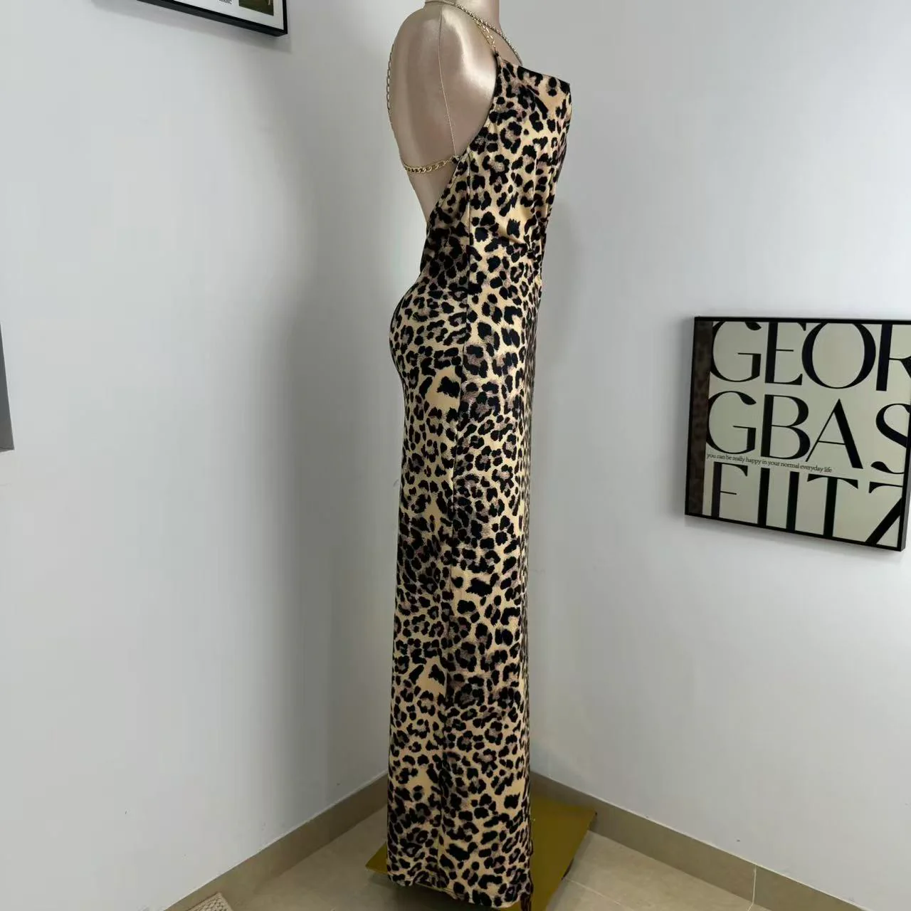 Irregular High-Slit Leopard Print Dress - Image 4