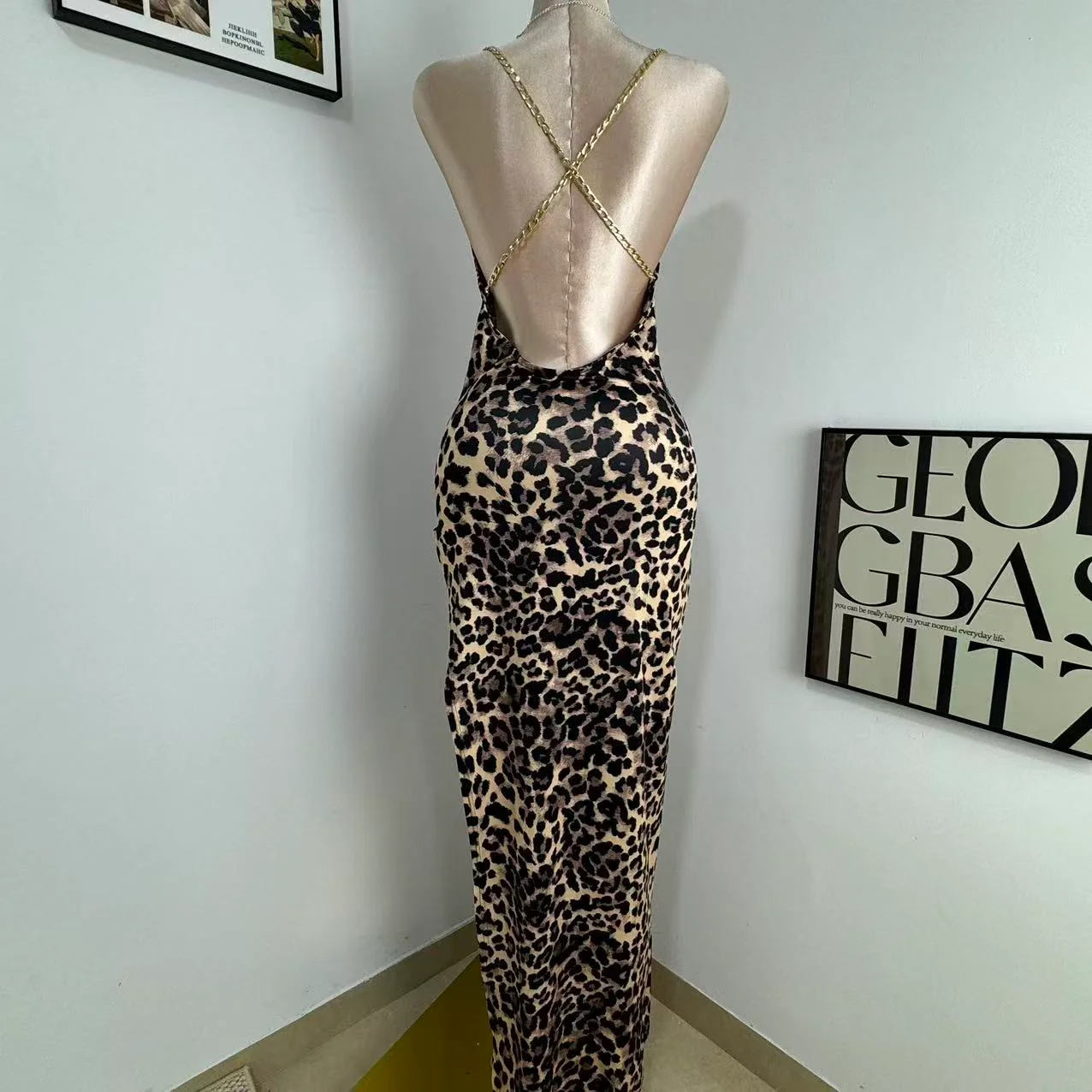 Irregular High-Slit Leopard Print Dress - Image 5