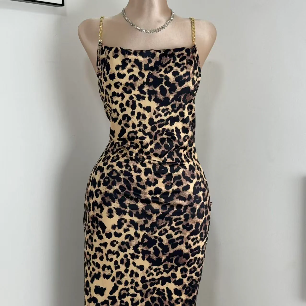 Irregular High-Slit Leopard Print Dress - Image 6