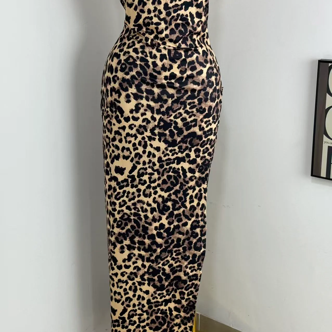 Irregular High-Slit Leopard Print Dress - Image 7