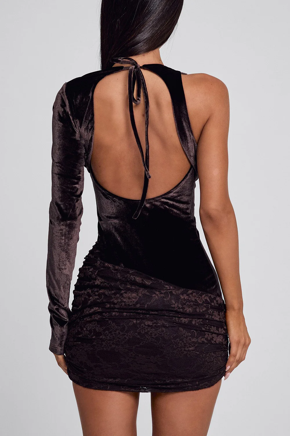 Irregular Neck Cut Out Ruched Velvet Party Mini Dresses-Brown Pre Order - Image 8