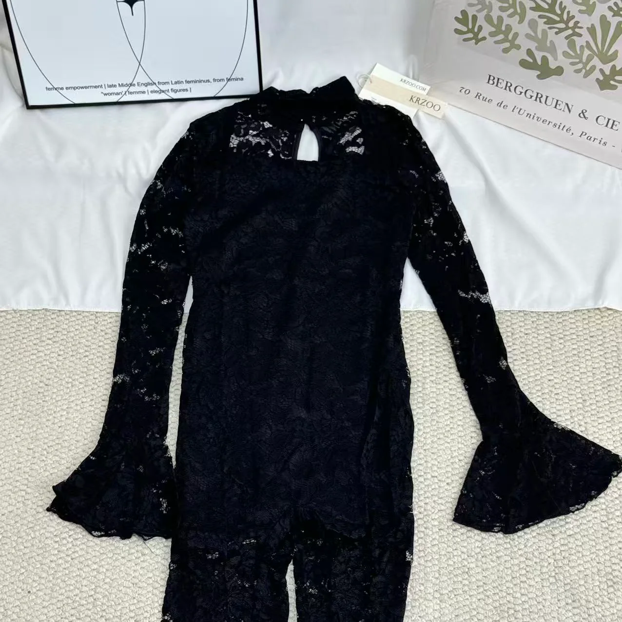 Lace Jumpsuit With Slit Flared Sleeves - Image 2