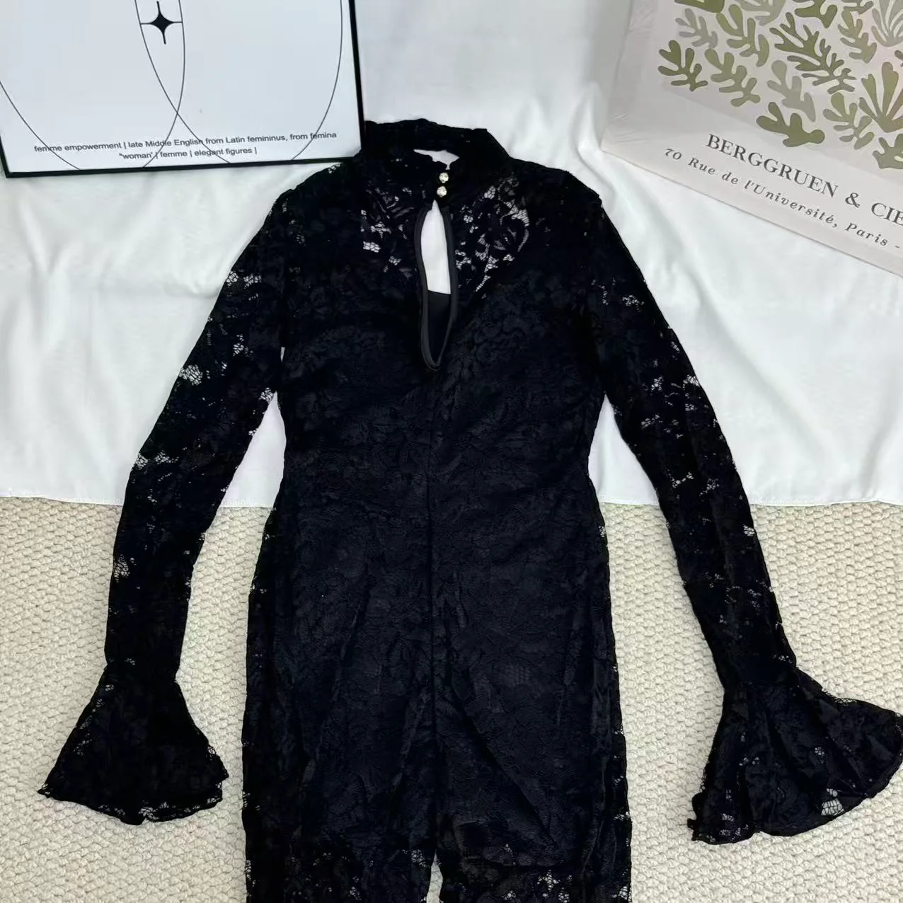 Lace Jumpsuit With Slit Flared Sleeves - Image 3