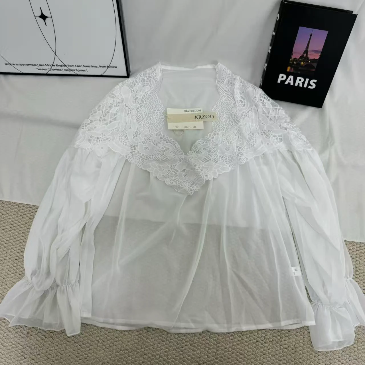 Lace-Paneled Puff-Sleeve Shirt - Image 2