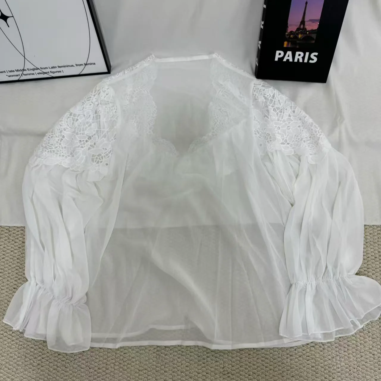 Lace-Paneled Puff-Sleeve Shirt - Image 3