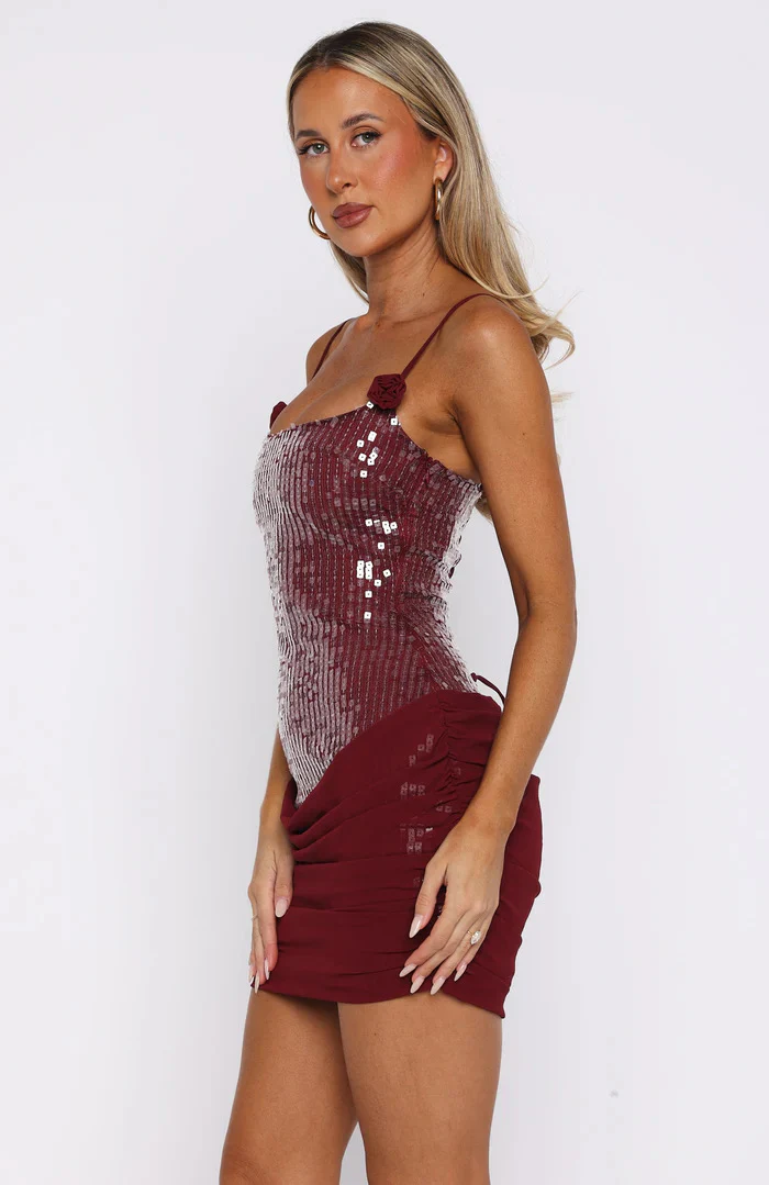 Lace Patchwork Rhinestone Bodycon Backless Slip Mini Dresses Red - Image 2