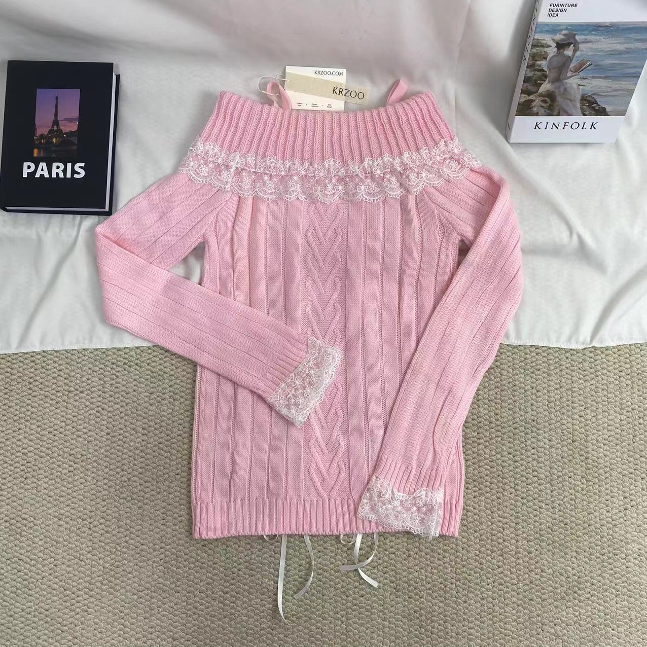 Lace-Trimmed Off-The-Shoulder Sweater - Image 2