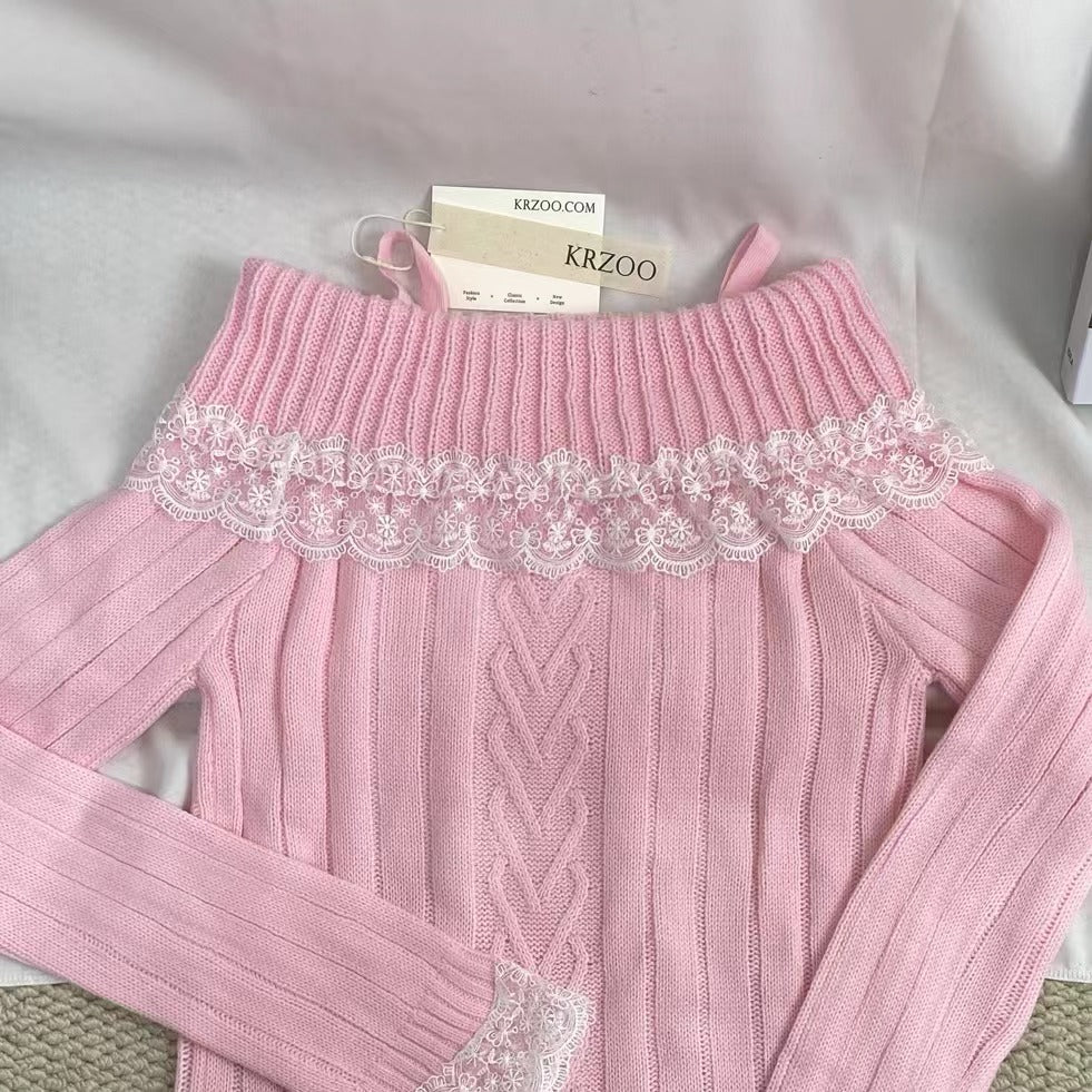 Lace-Trimmed Off-The-Shoulder Sweater - Image 3