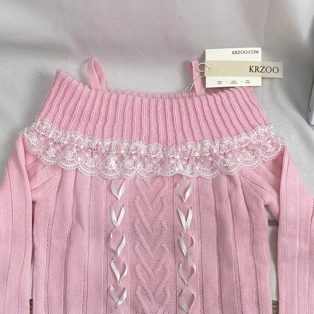 Lace-Trimmed Off-The-Shoulder Sweater - Image 4