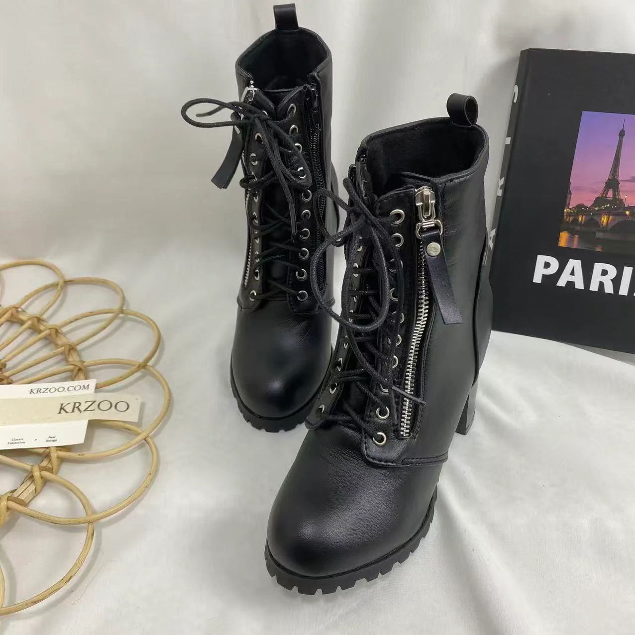Lace-Up Round-Toe Combat Boots
