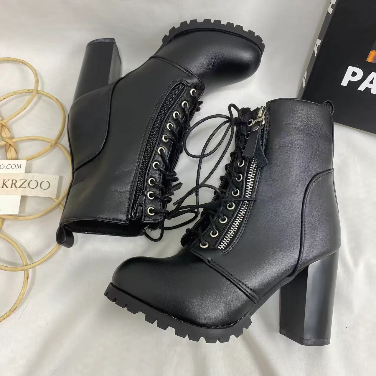 Lace-Up Round-Toe Combat Boots - Image 2
